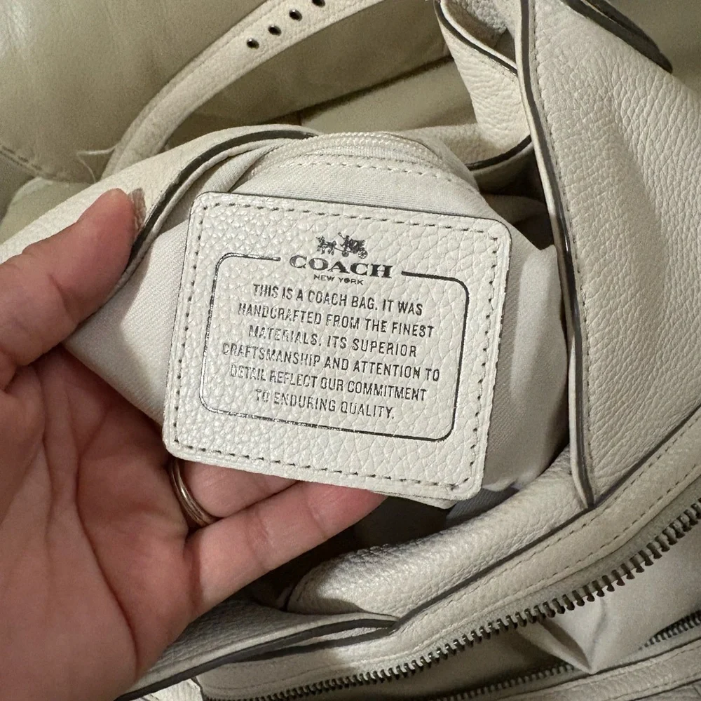 Coach White Leather Hobo Bag with Stud Accents